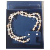 Sterling Silver Cultured Pearl Necklace with Matching Earrings Set