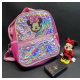 Disney Minnie Mouse Kids Holographic Backpack, Vintage PVC Figurine and Pendant