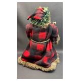 Rustic Homestyle Buffalo Plaid Christmas Santa Tree Topper Approximately 16 inches tall