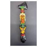Wow! Aztec Warrior ceremonial hatchet/spearhead replica, featuring a handle with a resin figure handle and obsidian blades.