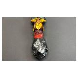 Wow! Aztec Warrior ceremonial hatchet/spearhead replica, featuring a handle with a resin figure handle and obsidian blades.