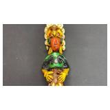 Wow! Aztec Warrior ceremonial hatchet/spearhead replica, featuring a handle with a resin figure handle and obsidian blades.