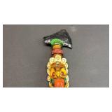 Wow! Aztec Warrior ceremonial hatchet/spearhead replica, featuring a handle with a resin figure handle and obsidian blades.