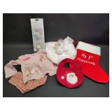 NIP MUNCHKIN BOTTLE CLEANERS 18MONTHS LONGSLEEVES FOX OUTFIT UNICORN TEETHING BLANKET AND MY FIRST CHRISTMAS BIB AND STOCKING