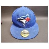 THREE New Era 59FIFTY fitted baseball caps, which are the official on-field caps for Major League Baseball teams. The caps represent different professional baseball teams.