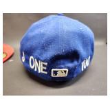 THREE New Era 59FIFTY fitted baseball caps, which are the official on-field caps for Major League Baseball teams. The caps represent different professional baseball teams.