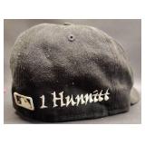 THREE New Era 59FIFTY fitted baseball caps, which are the official on-field caps for Major League Baseball teams. The caps represent different professional baseball teams.