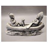 Resin with Stone Finish INDIANS IN A CANOE FIGURINE