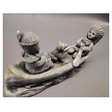 Resin with Stone Finish INDIANS IN A CANOE FIGURINE
