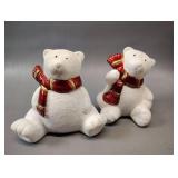 2 POLAR BEARS CHRISTMAS FIGURINES