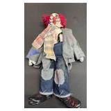 Handcrafted Horror Circus Clown Doll Approximately 14 inches Porcelain Head, Feet and Hands