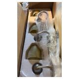 Modern 3-Light Bathroom Vanity Fixture Brushed Nickel Approximately 24 inches wide. Shades appear to be older than  fixture.