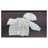 Handmade Baby Blue Knit Cardigan and Hat Set Appropriately 3 to 6 months