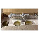 Modern 3-Light Bathroom Vanity Fixture Brushed Nickel Approximately 24 inches wide. Shades appear to be older than  fixture.