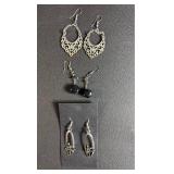 Black and Silver Tone-Fashion Earring Set - 3 Pairs Mixed Style