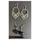 Black and Silver Tone-Fashion Earring Set - 3 Pairs Mixed Style