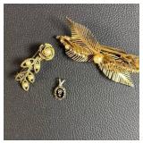 Vintage Gold Tone Pearl Brooch, Barette and Pendant