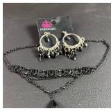 Paparazzi Black Crystal Hoop Earrings and Claires Chocker Set
