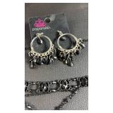 Paparazzi Black Crystal Hoop Earrings and Claires Chocker Set