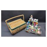 Vintage Sewing Basket with Thread and Notions