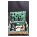 Vintage Sewing Basket with Thread and Notions