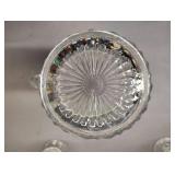 FOSTORIA AMERICAN CLEAR LOW WATER GOBLETS AND PITCHER WITH CUBIST PATTERN