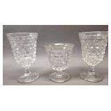 FOSTORIA AMERICAN CLEAR LOW WATER GOBLETS AND PITCHER WITH CUBIST PATTERN