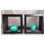 Black Square Wall Mounted Shelves & Blown Glass Pieces