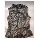BLACK BIKER VEST WITH CARGO ZIPPERS, SIZE SMALL