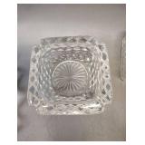 Cube Pattern Ashtray and Lidded Cigarette Box with Set of 2 Clear Glass Candle Stick Holders
