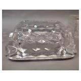 Cube Pattern Ashtray and Lidded Cigarette Box with Set of 2 Clear Glass Candle Stick Holders