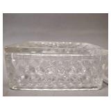 Cube Pattern Ashtray and Lidded Cigarette Box with Set of 2 Clear Glass Candle Stick Holders