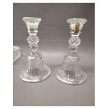 Cube Pattern Ashtray and Lidded Cigarette Box with Set of 2 Clear Glass Candle Stick Holders