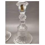 Cube Pattern Ashtray and Lidded Cigarette Box with Set of 2 Clear Glass Candle Stick Holders
