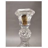 Cube Pattern Ashtray and Lidded Cigarette Box with Set of 2 Clear Glass Candle Stick Holders