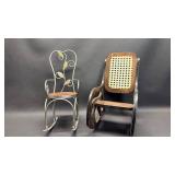 Metal and Wood Cane Seat Doll Rocking Chairs
