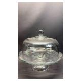 Charming Floral Pressed Glass Cake Stand with Dome Cover