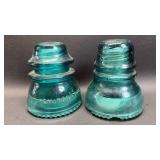 Pair Hemingray Blue-Green Glass Insulators