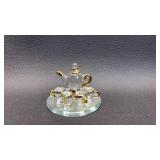 Miniature Blown Glass Tea Set with Gold Trim