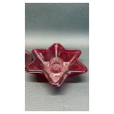 Ruby Red Glass Candlestick/Holder ( Candles not Included )