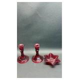 Ruby Red Glass Candlestick/Holder ( Candles not Included )