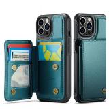 Vinich for iPhone 12 Pro Max Wallet Case with Card Holder, RFID Blocking Credit Slots Kickstand Shockproof Phone Cover for Women Men, Bluish Green