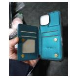 Vinich for iPhone 12 Pro Max Wallet Case with Card Holder, RFID Blocking Credit Slots Kickstand Shockproof Phone Cover for Women Men, Bluish Green