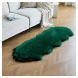 duduta Emerald Green Faux Sheepskin Runner Rug 2x6 ft, Fluffy Shag Bedroom Dorm Rug Decor Fur Couch Sofa Covers Washable