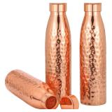Glytterati Hammered Copper Water Bottle (34 oz/1000ml) (Set of 2) | Pure Copper Bottle For Drinking Water