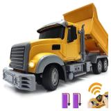 RC Dump Truck Toy for Kids - 6 Channel Remote Control Dump Truck with LED Lights, RC Construction Vehicle Truck Toys with 2 Rechargeable Batteries, Gifts Ideas for 3-8 Years Old Boys and Girls