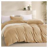JELLYMONI Khaki Velvet Duvet Cover King Size - 3 Piece Ultra Soft Plush Bedding Set, Luxury Fluffy Comforter Cover with Zipper Closure & 8 Corner Ties for Bedroom
