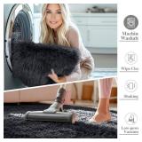 OLANLY Area Rugs for Living Room Bedroom, Machine Washable 4x5.9 ft Soft Fluffy Shaggy Bedside Rug, Indoor Floor Carpet for Kids Girls and Boys, Dorms, Nursery Rooms, Home Decor Aesthetic, Black