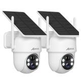 ANRAN Solar Security Cameras Wireless Outdoor,2K Cameras for Home Security with Fixed Solar Panel, 360° PTZ for Home Surveillance,2.4G WiFi, PIR Human Detection, 3MP Color Night Vision, 2 Pack