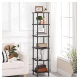 HOOBRO 6-Tier Corner Shelf, Corner Square Rack Display Shelf, Tall Storage Rack Plant Stand, Bookcase for Small Spaces, Living Room, Home Office, Kitchen, Black BK55CJ01